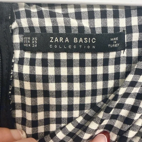 ZARA Basics Gingham Bardot Mini Dress - Picture 2 of 5